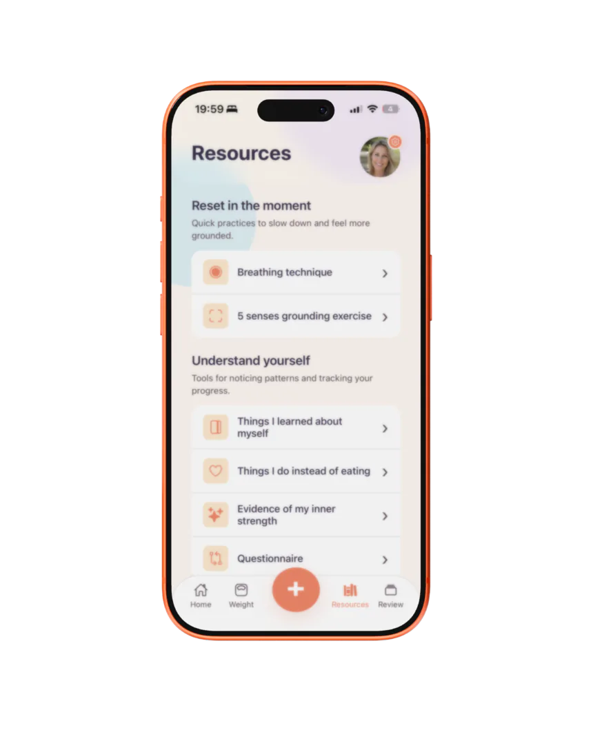 The Nyami Resources screen: breathing exercise, personal insights and self-reflection tools